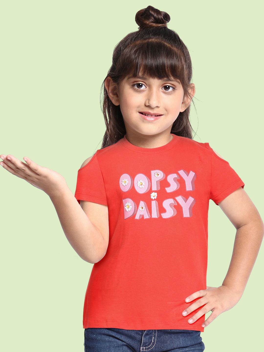 

Miss & Chief Girls Red and Pink Typography Printed Round Neck Regular T-shirt