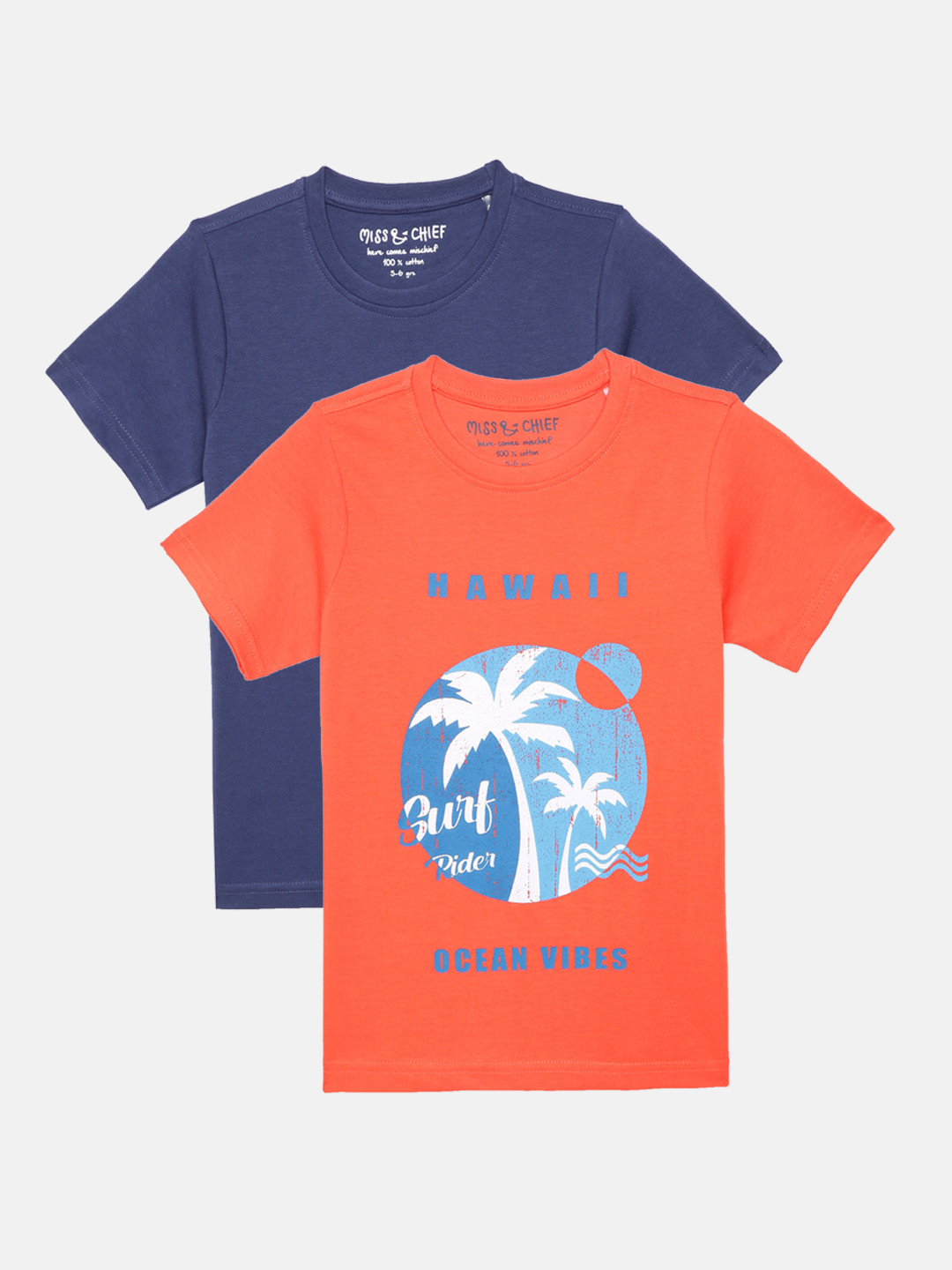 

Miss Chief Boys Pack of 2 Typography Printed Pure Cotton T-shirt, Orange