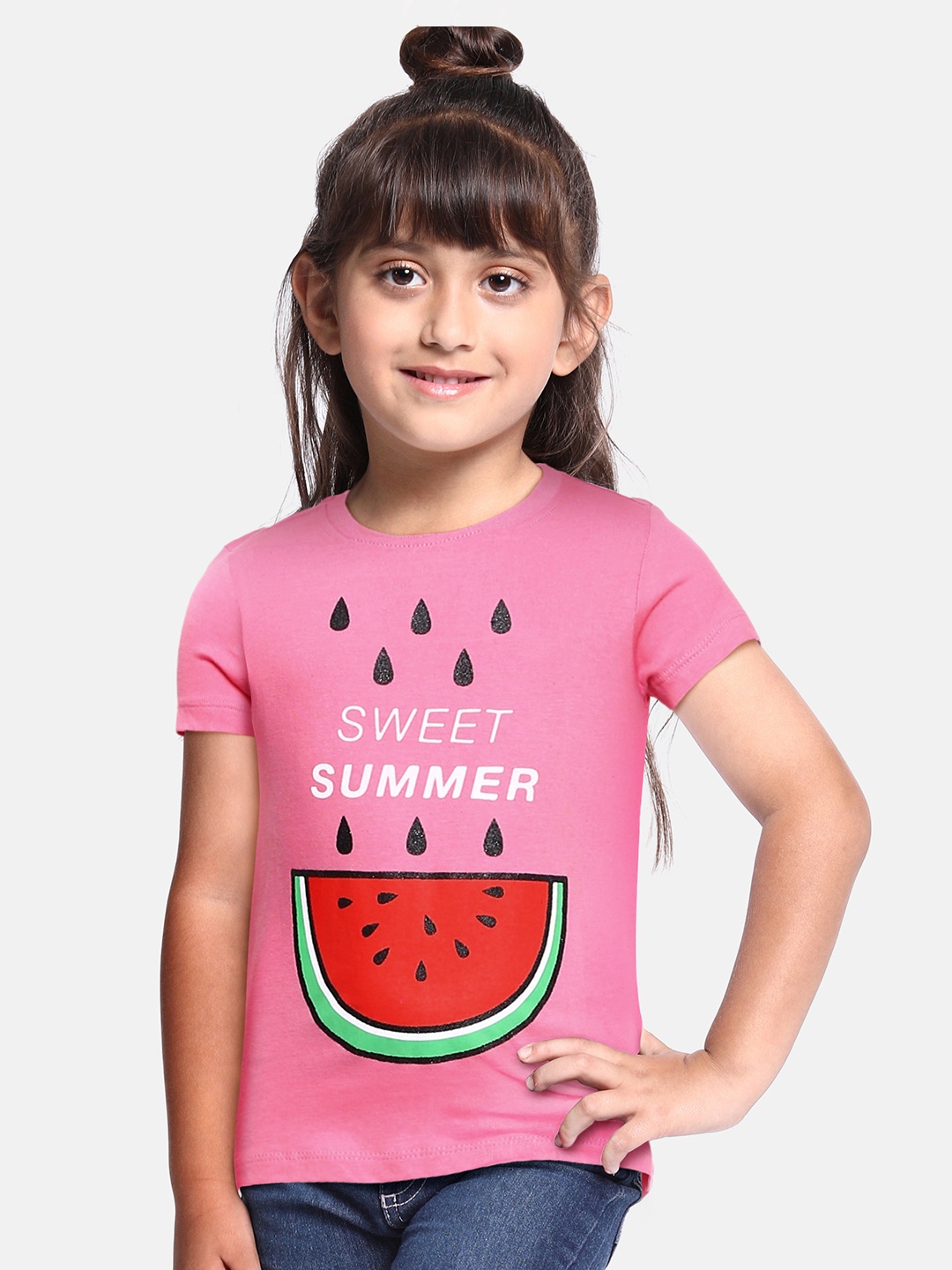 

Miss & Chief Girls Pink Typography Printed Round Neck Regular Pure Cotton T-shirt