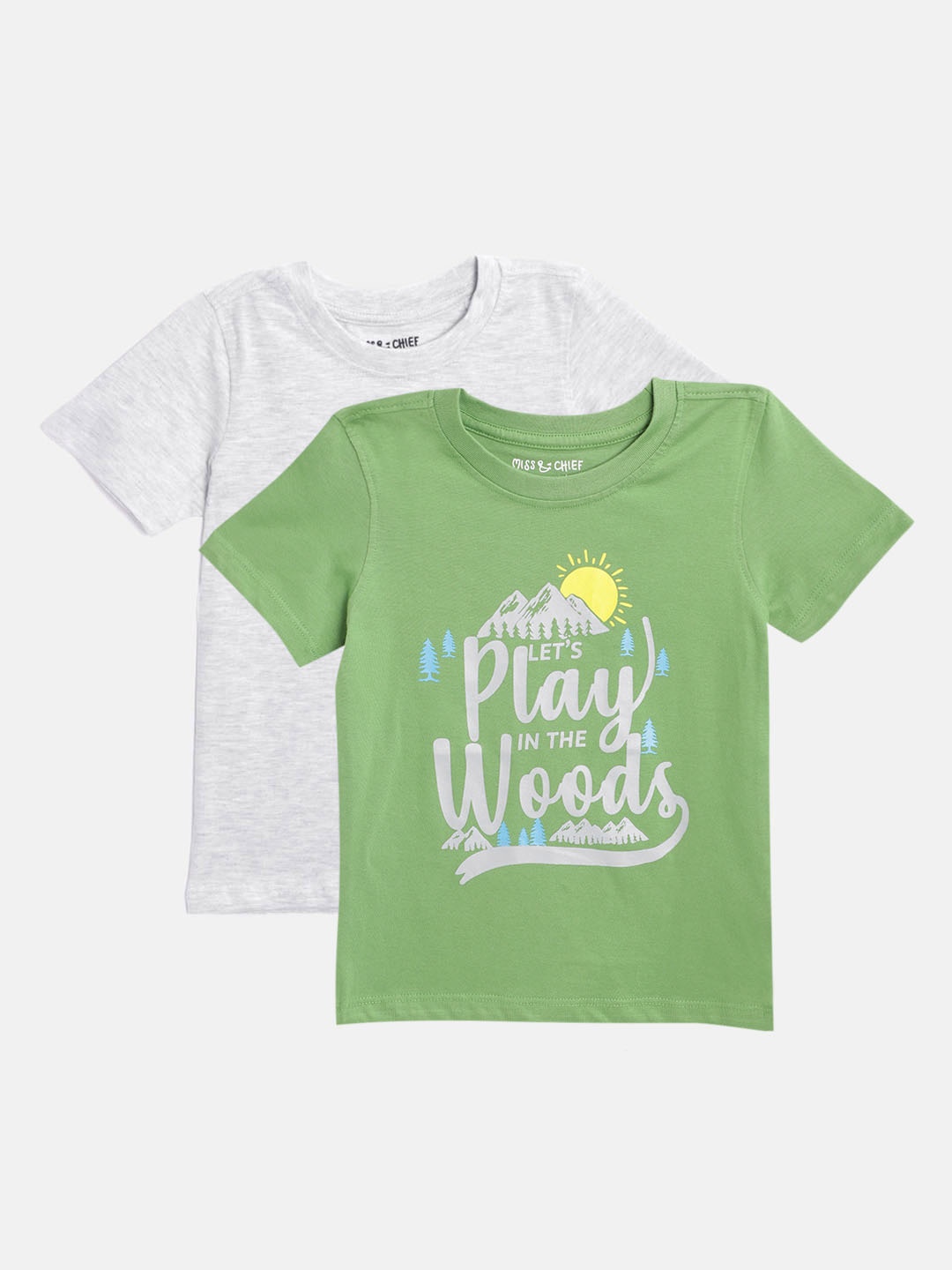 

Miss Chief Boys Pack of 2 Round Neck Pure Cotton T-shirts, Green