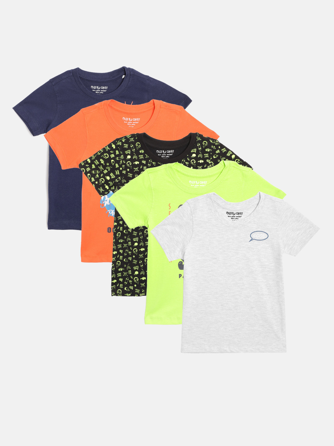 

Miss Chief Boys Pack of 5 Pure Cotton T-shirts, Multi