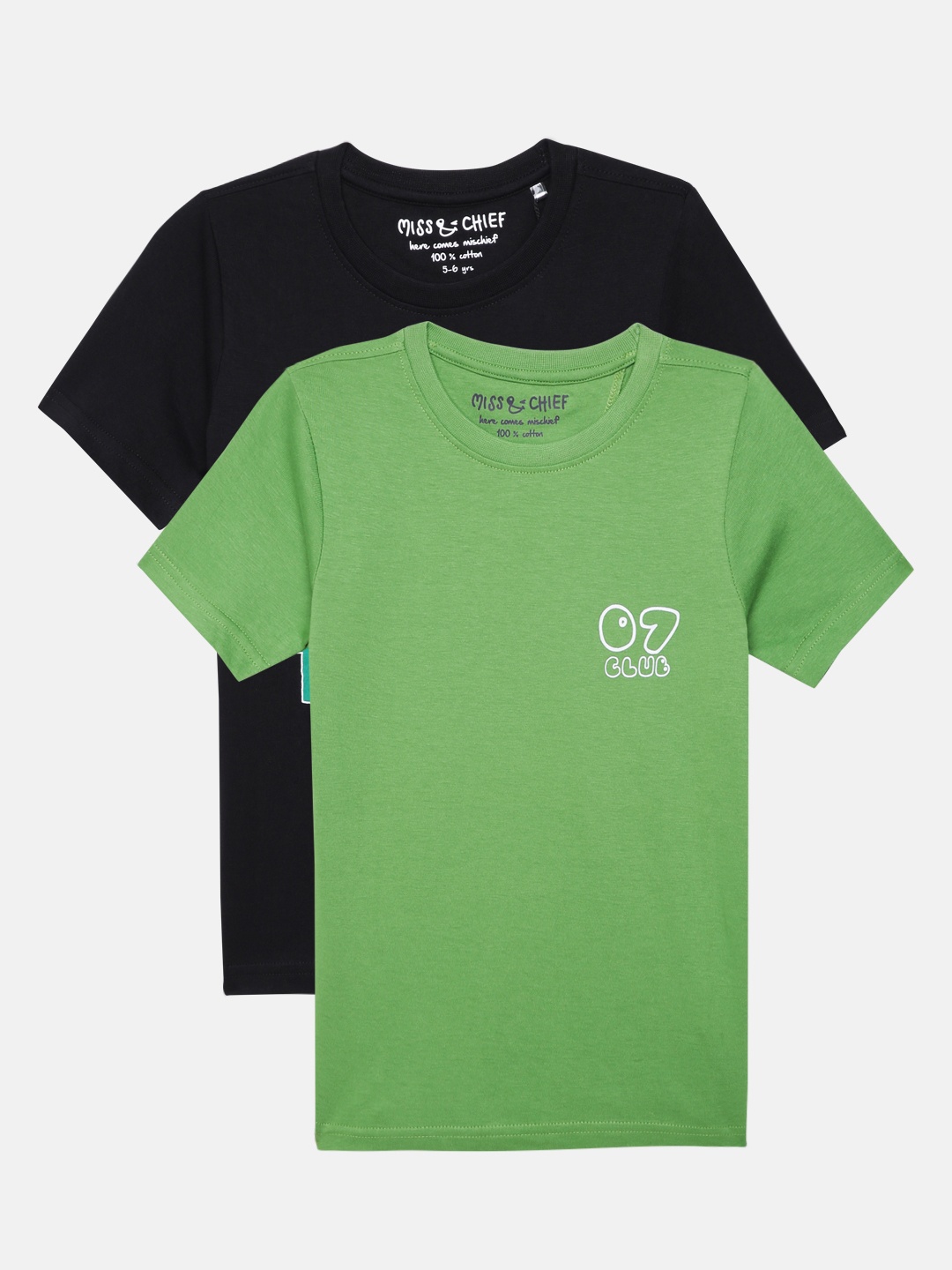 

Miss Chief Pack of 2 Printed Pure Cotton T-shirts, Green