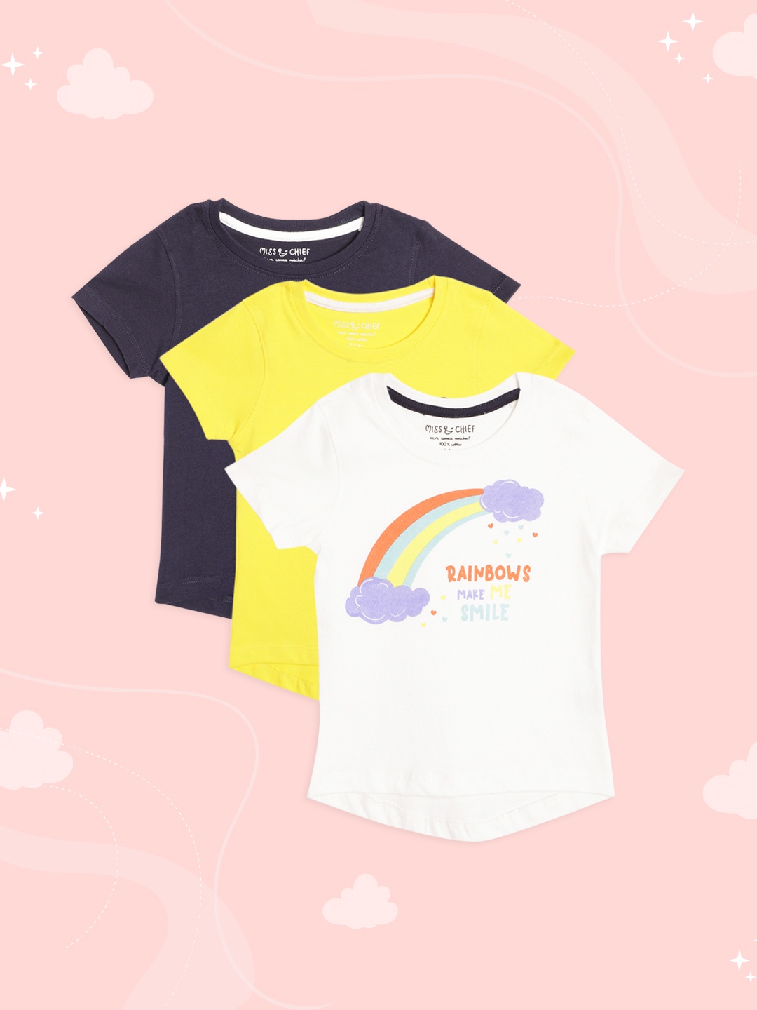 

Miss Chief Girls Pack of 3 Pure Cotton T-shirts, White
