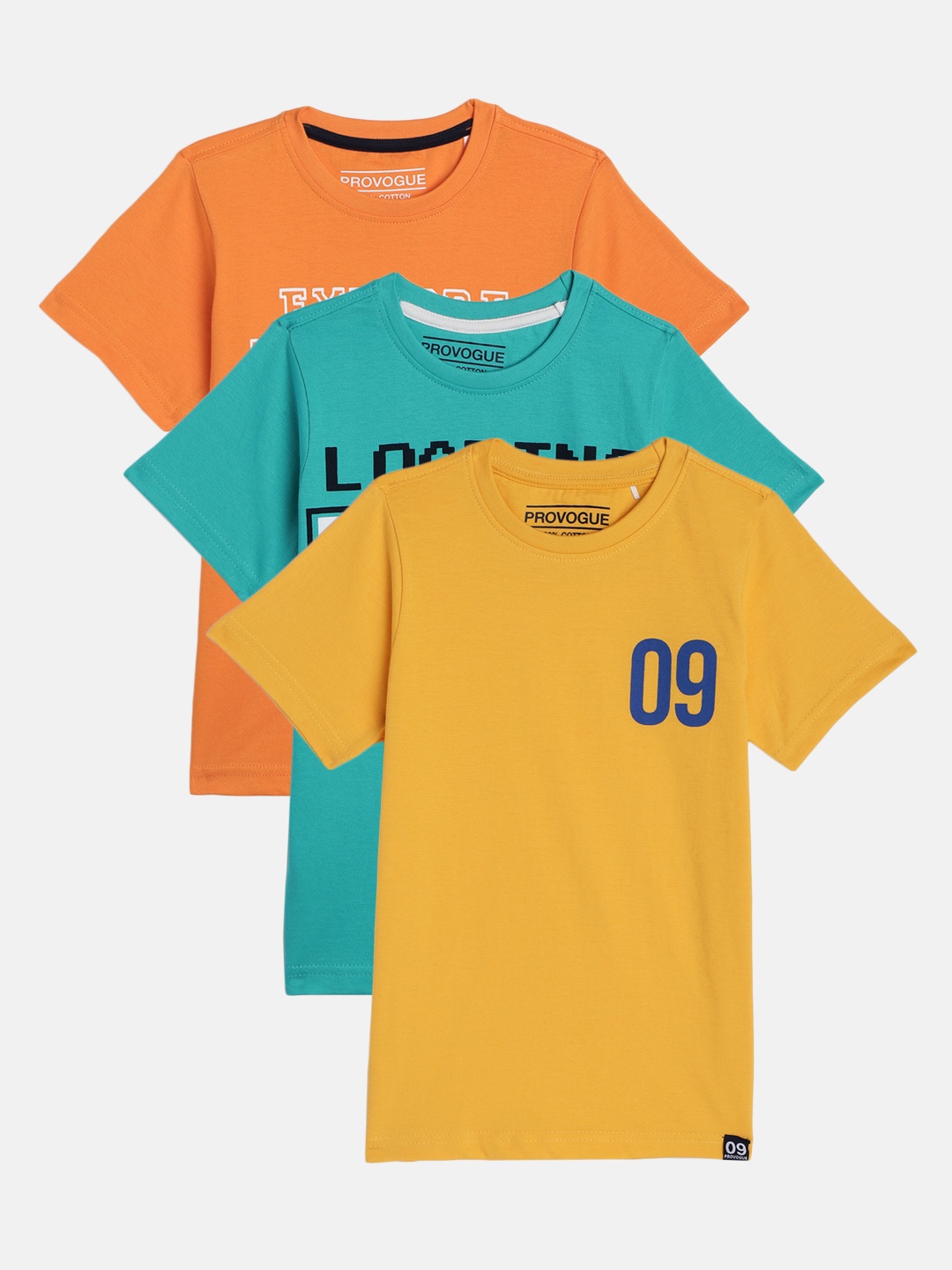 

Provogue Boys Pack of 3 Pure Cotton Printed Pure Cotton T-shirt, Yellow
