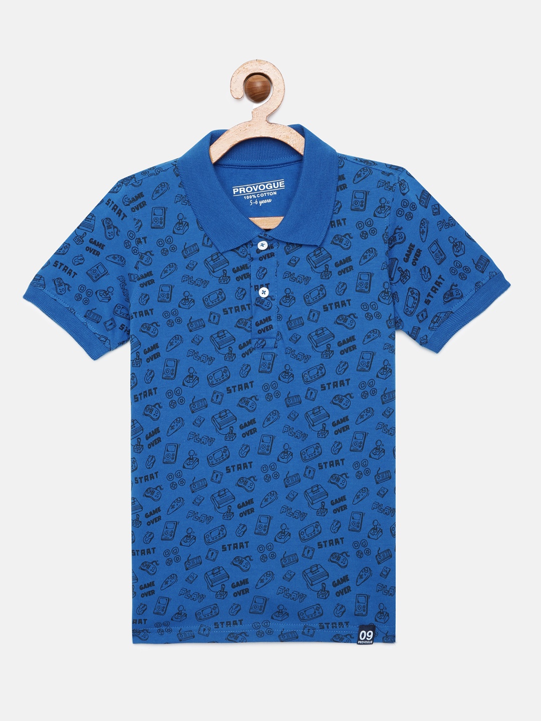 

Provogue Boys Blue Printed Pure Cotton Polo Collar Pure Cotton T-shirt