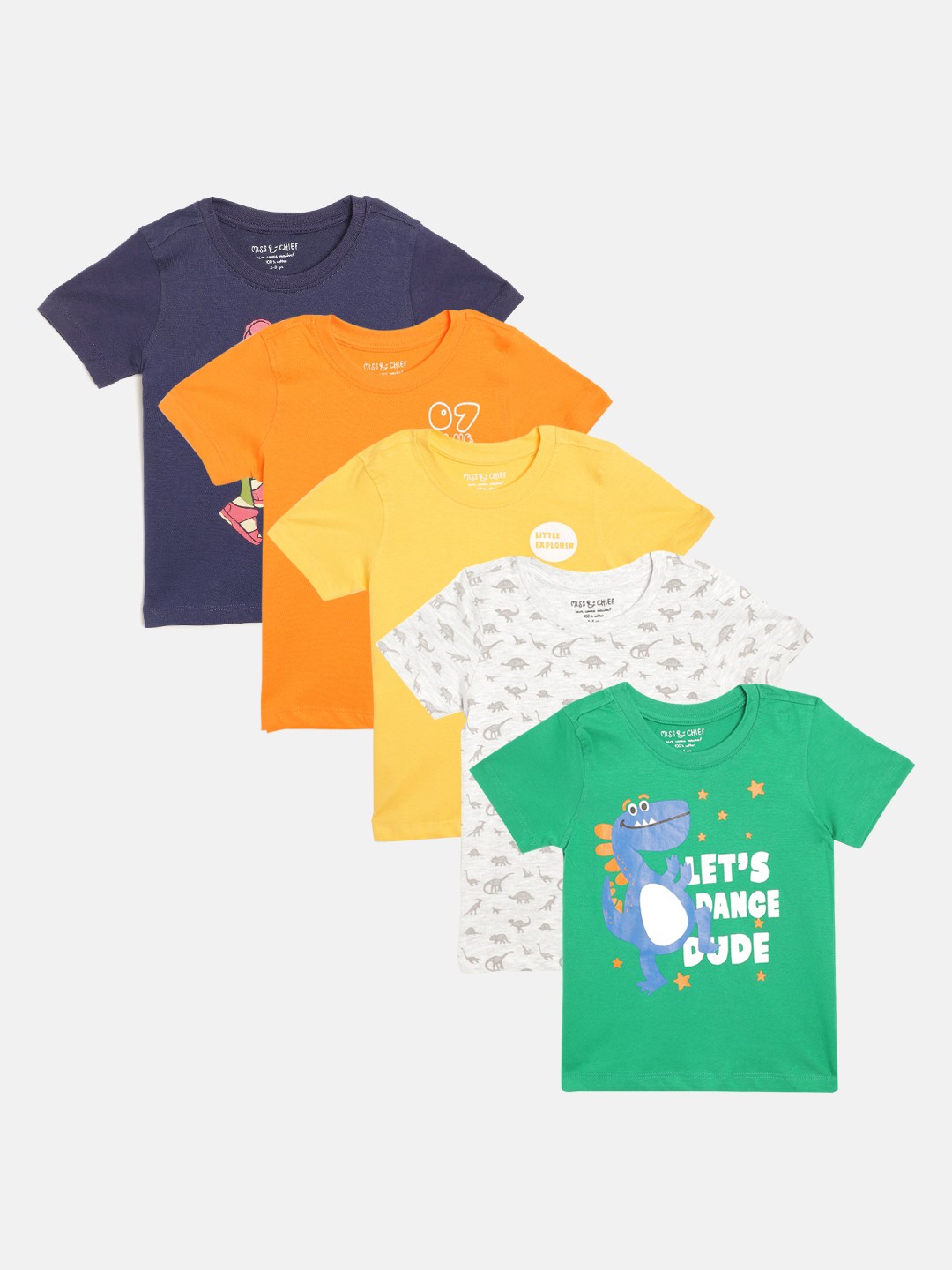 

Miss Chief Boys Pack of 5 Round Neck Pure Cotton T-shirts, Multi