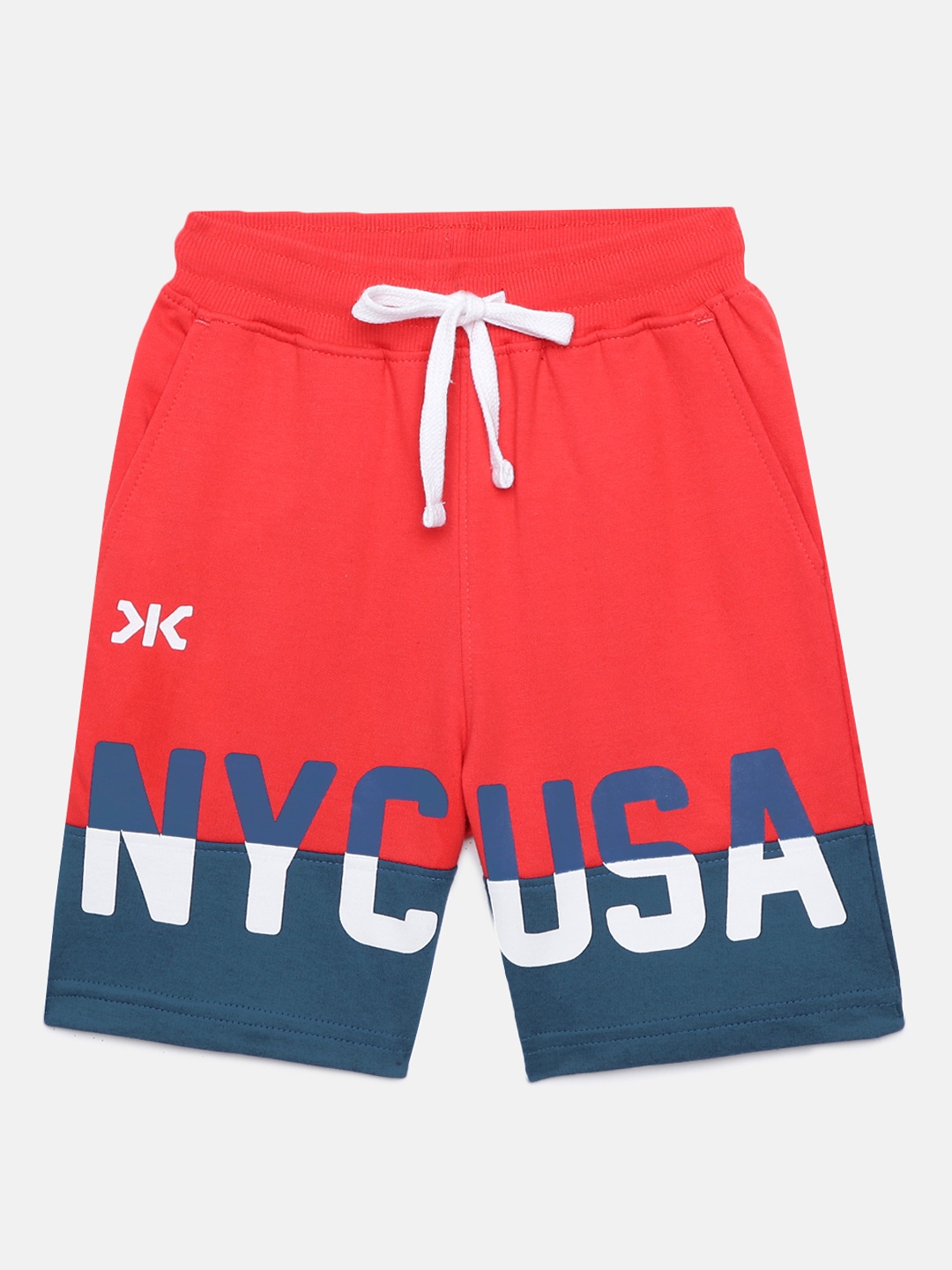 

Killer Boys Red & Blue Typography Printed Colourblocked Pure Cotton Regular Shorts