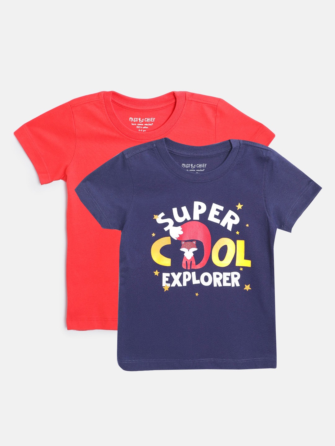 

Miss Chief Boys Pack of 2 Round Neck Pure Cotton T-shirts, Red