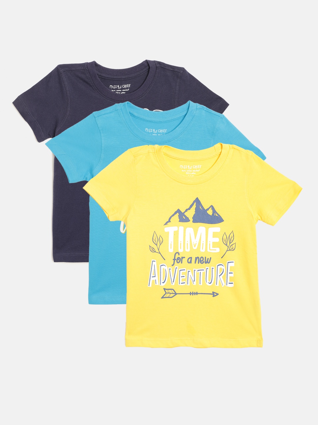 

Miss Chief Boys Pack of 3 Pure Cotton T-shirts, Blue