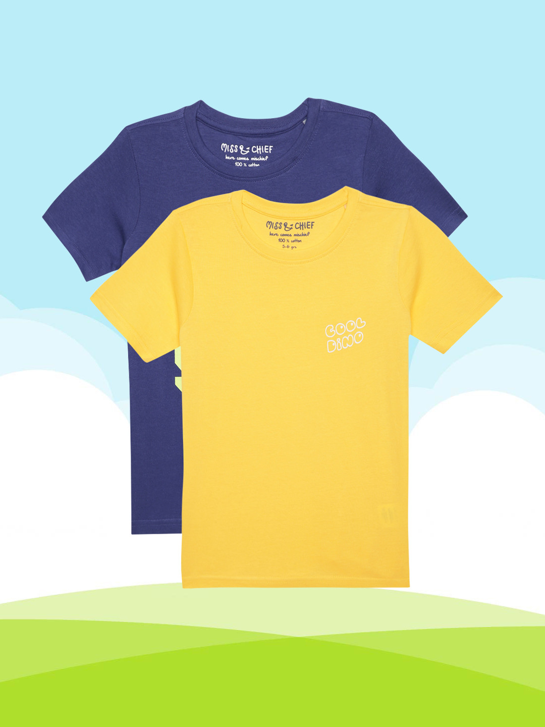 

Miss Chief Boys Pack of 2 Typography Printed Pure Cotton T-shirt, Yellow