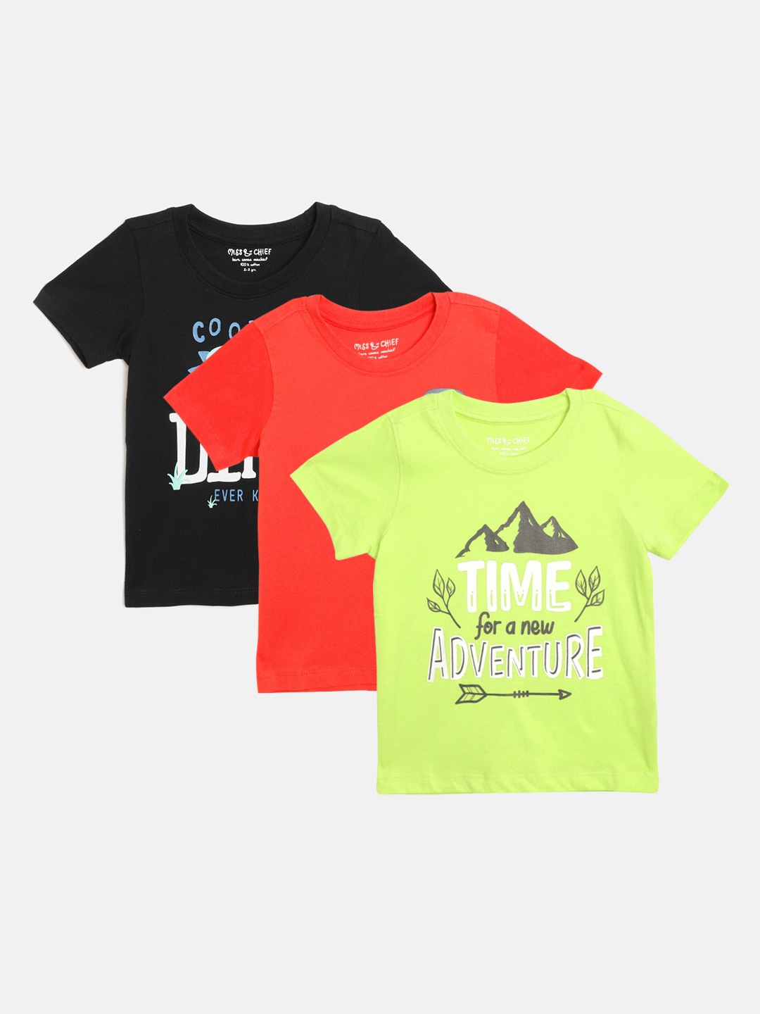 

Miss Chief Boys Pack of 3 Pure Cotton T-shirts, Red