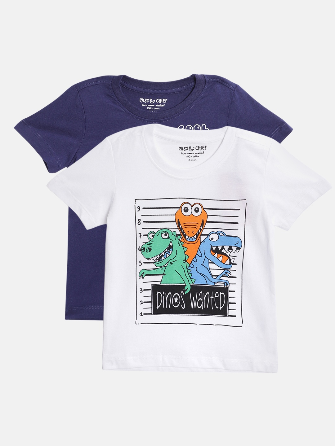 

Miss Chief Boys Pack of 2 Round Neck Pure Cotton T-shirts, Navy blue