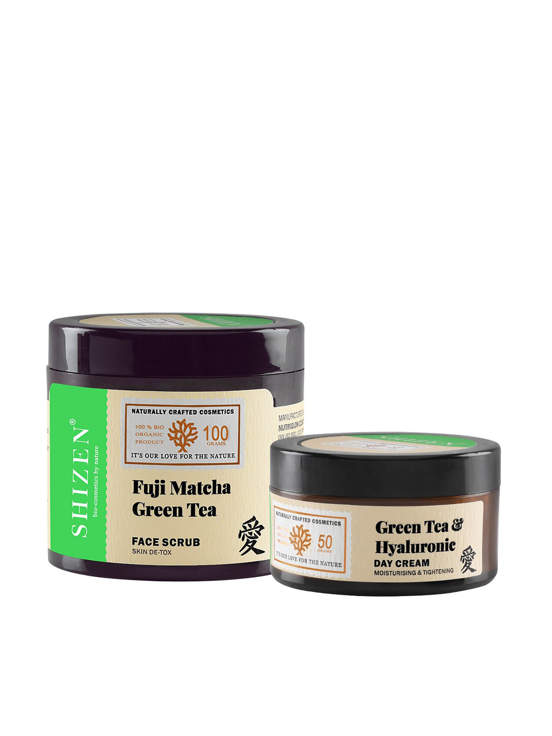 

Shizen Unisex Fuji Matcha Green Tea Face Scrub 100g & Hyaluronic Day Cream 50g, White