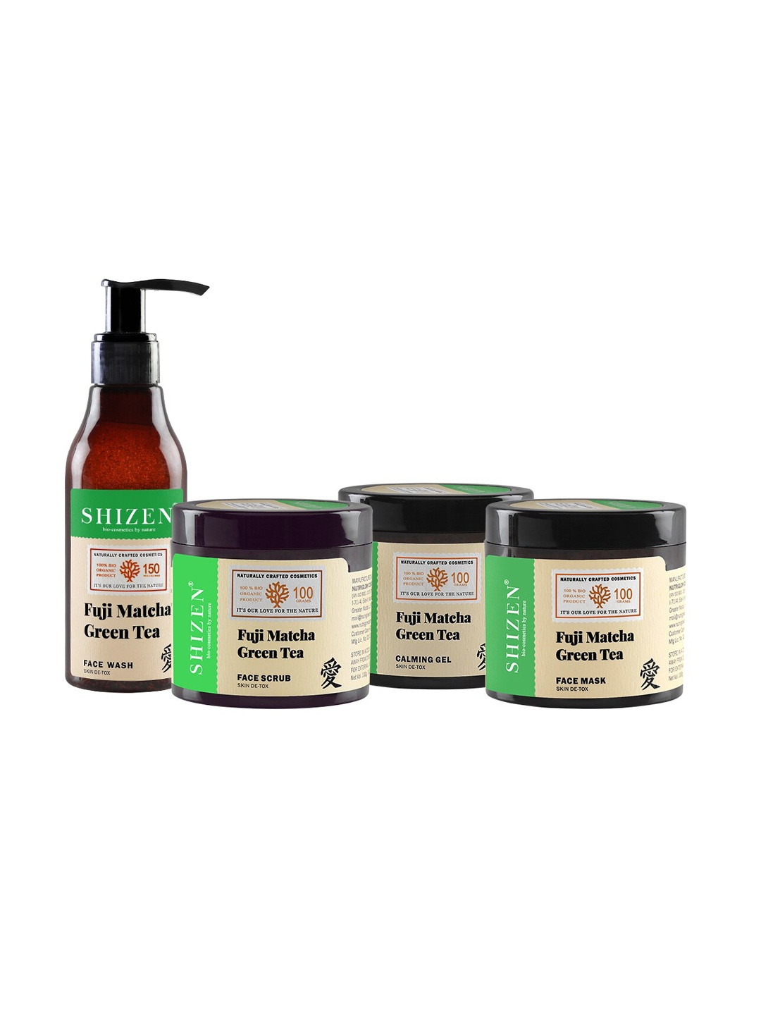 

Shizen Sustainable Fuji Matcha Green Tea Face Wash, Scrub, Face Mask & Masking Gel