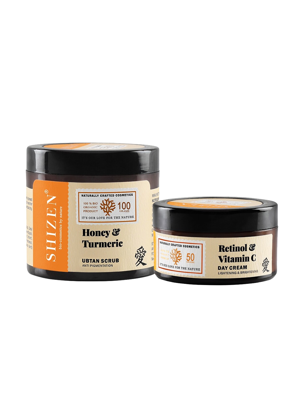 

Shizen Set of Honey-Turmeric Ubtan Scrub 100 g & Retinol Vitamin-C Day Cream 50 g, White