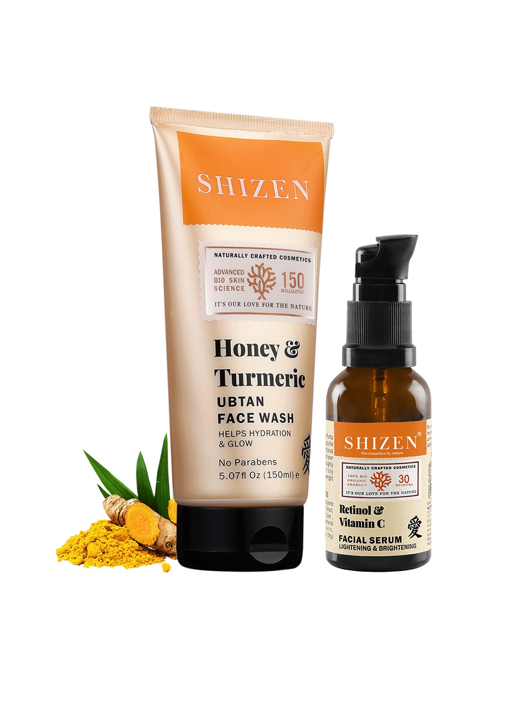 

Shizen Honey & Turmeric Ubtan Face Wash 150 ml & Retinol Vitamin-C Facial Serum 30 ml, Yellow