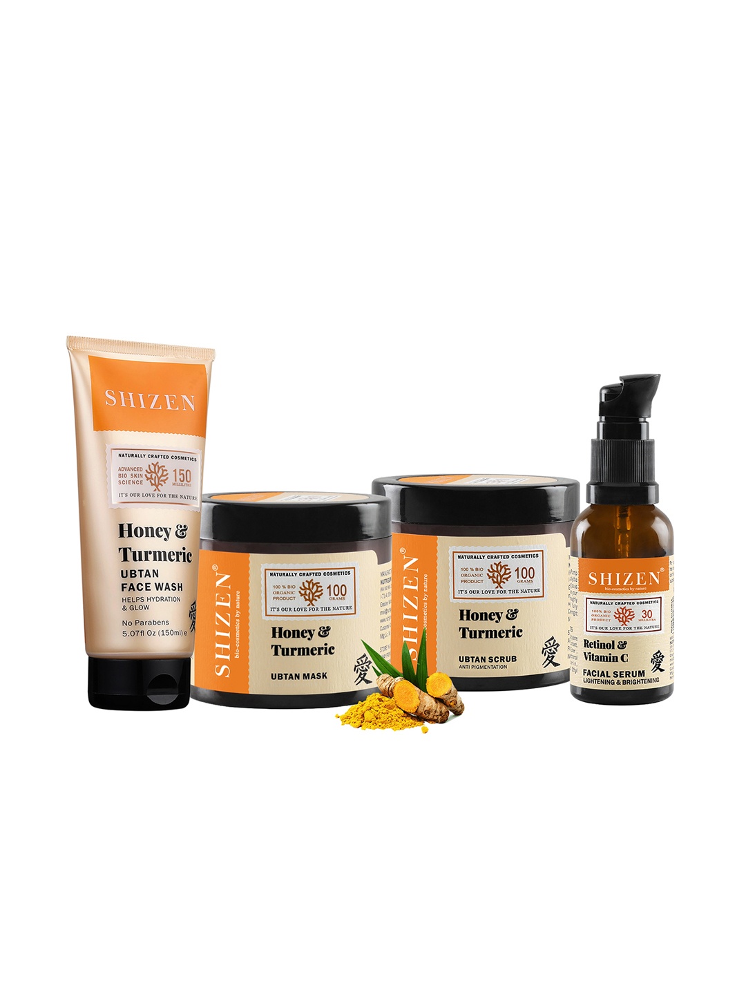 

Shizen Unisex Sustainable Honey & Turmeric Ubtan Face Wash, Mask, Facial Serum & Scrub, Green