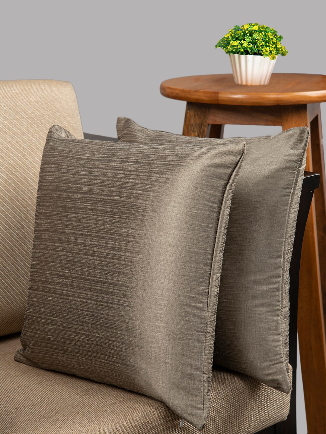 

HOUZZCODE Grey Set of 2 Solid Square Cushion Covers