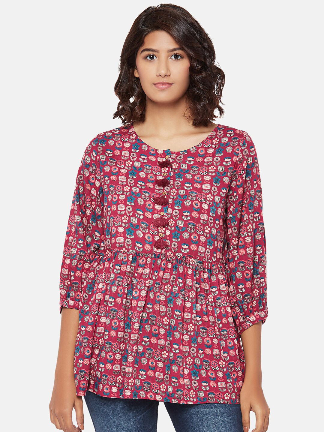 

People Women Maroon & White Printed Tunic