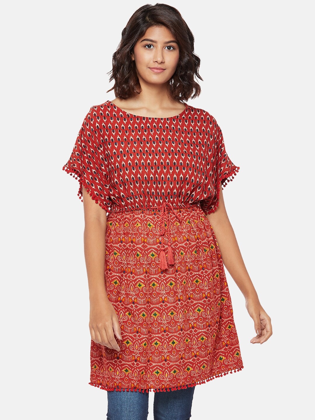 

People Women Red & White Printed Tunic