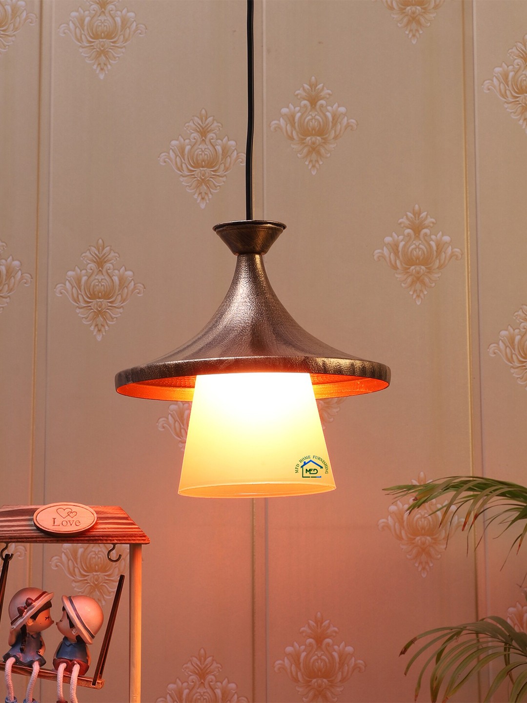

MFD HOME FURNISHING Gold-Toned & Orange Self Design Quirky Hanging Lamp
