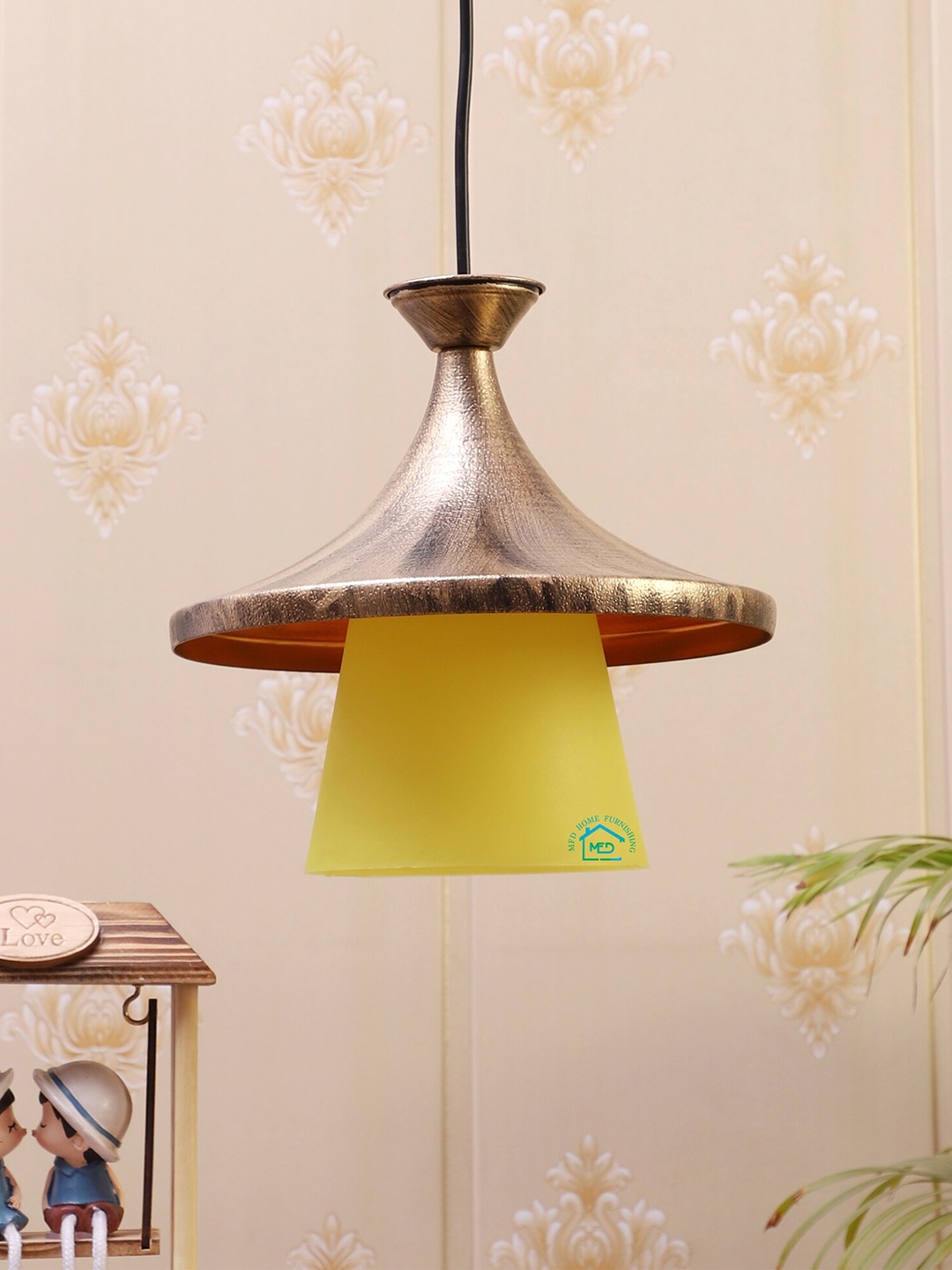 

MFD HOME FURNISHING Gold-Toned & Yellow Self Design Quirky Hanging Light