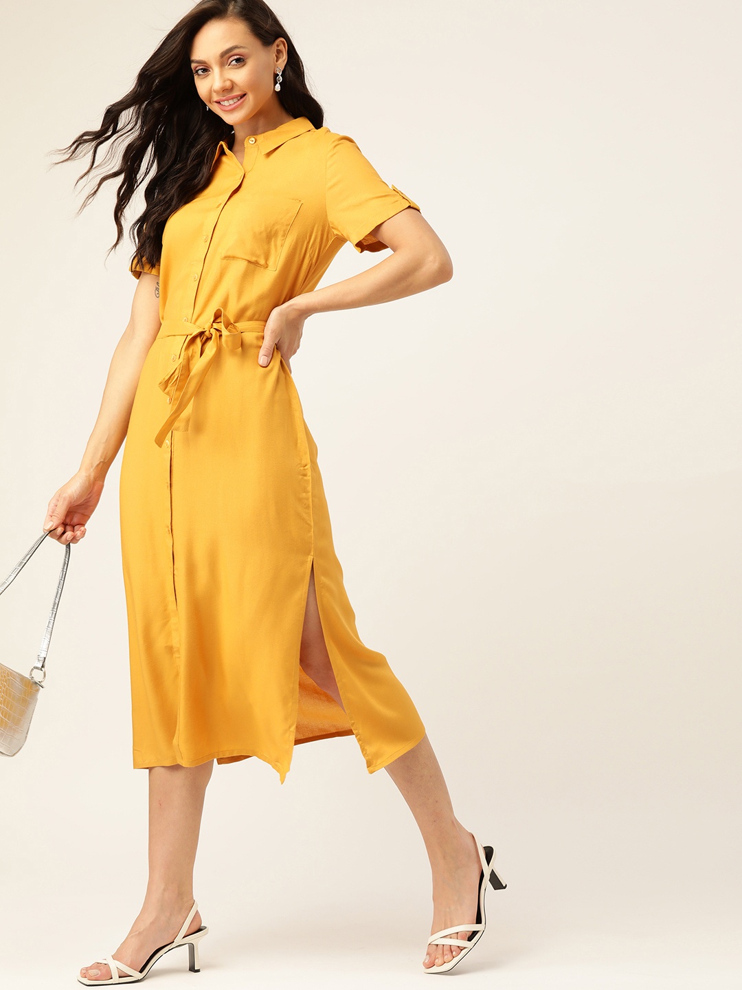 

DressBerry Mustard Yellow Shirt Midi Dress & Belt