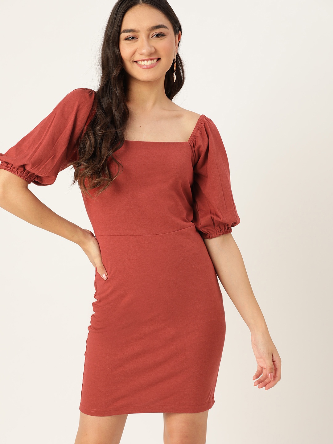 

DressBerry Rust Red Solid Sheath Dress