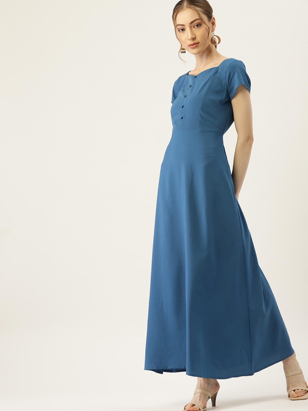 

DressBerry Teal Blue Solid Maxi Dress