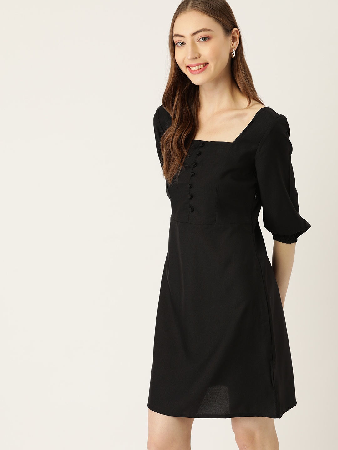 

DressBerry Black Square Neck A-Line Dress