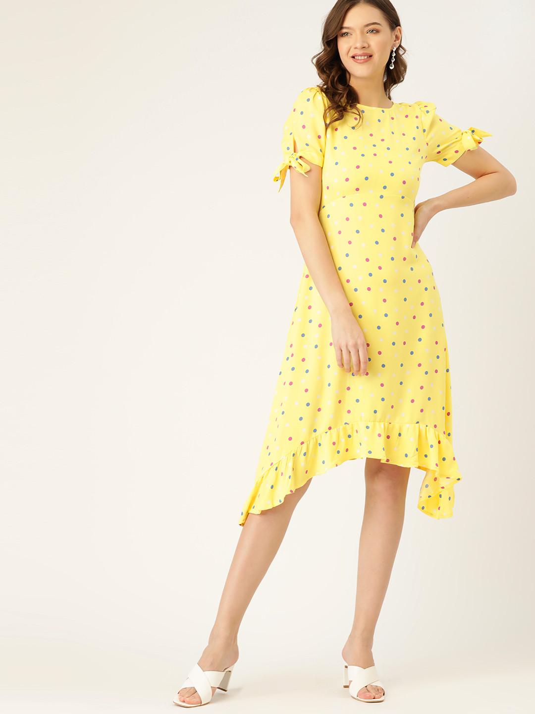

DressBerry Yellow & Blue A-Line Asymmetric Dress