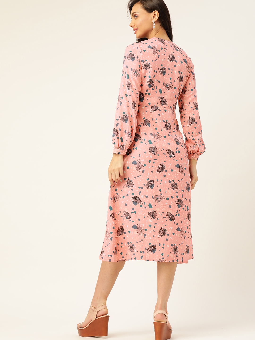 

DressBerry Pink & Blue Tropical A-Line Midi Dress
