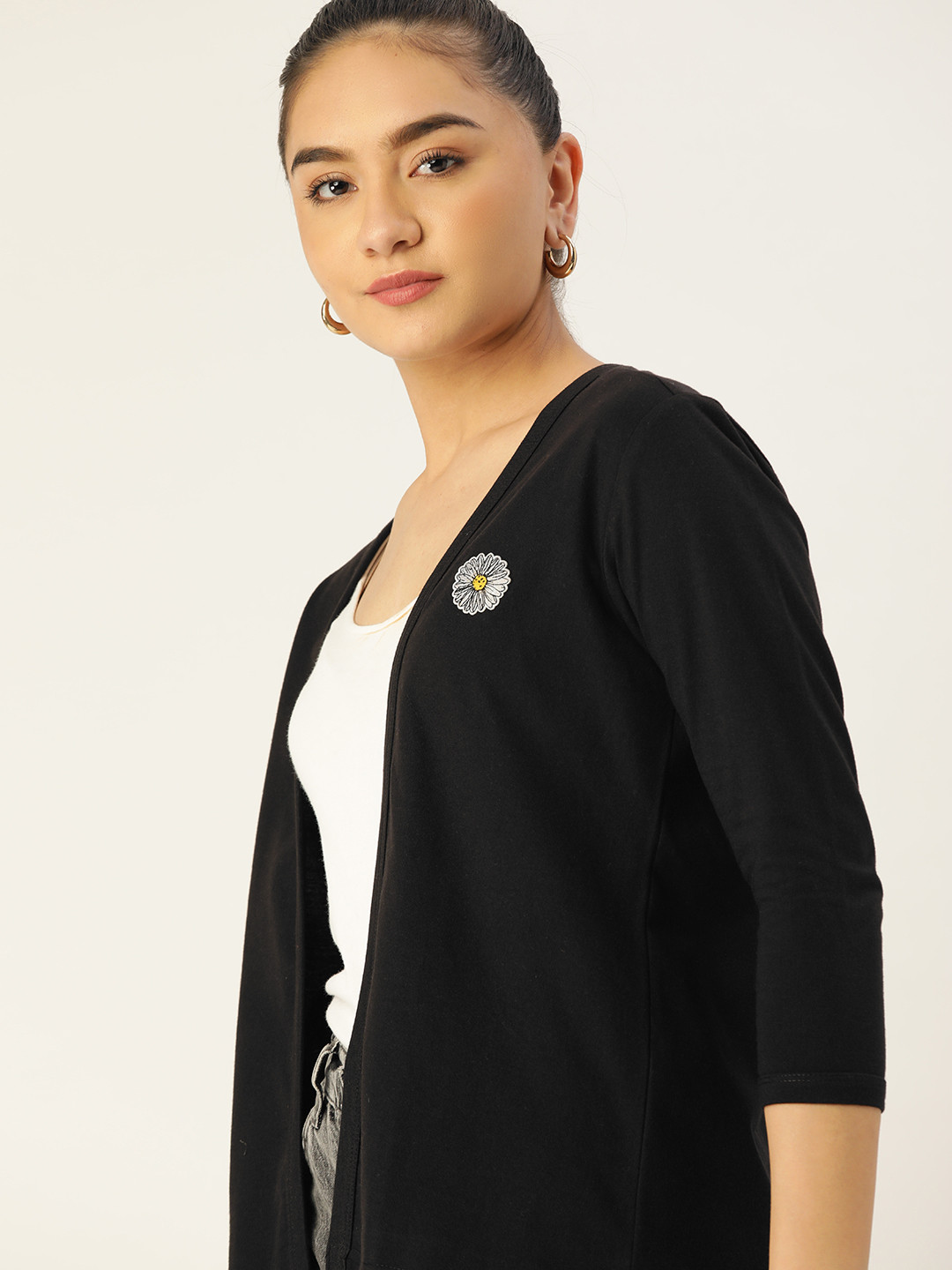 

DressBerry Women Black Solid Shrug With Applique Detail