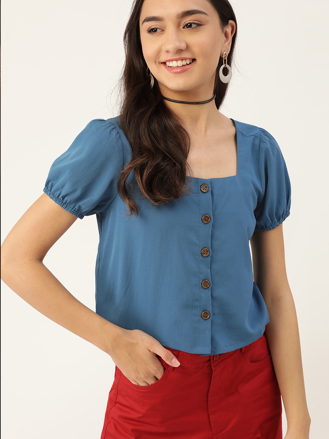 

DressBerry Blue Regular Crop Top