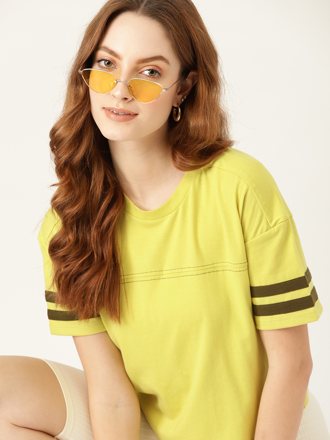 

DressBerry Women Yellow Drop-Shoulder Sleeves T-shirt