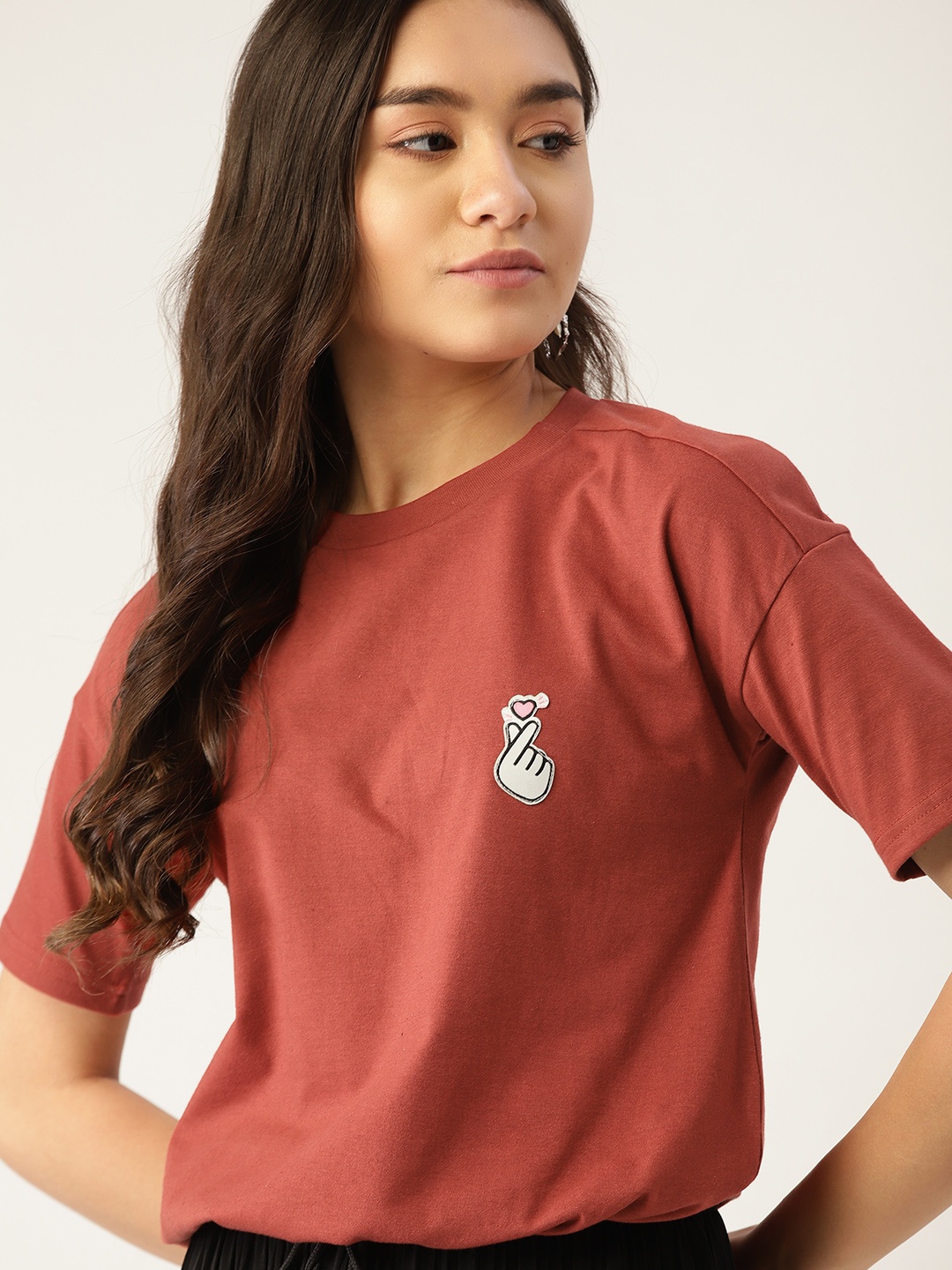 

DressBerry Rust Red Solid Extended Sleeves Blouson Top