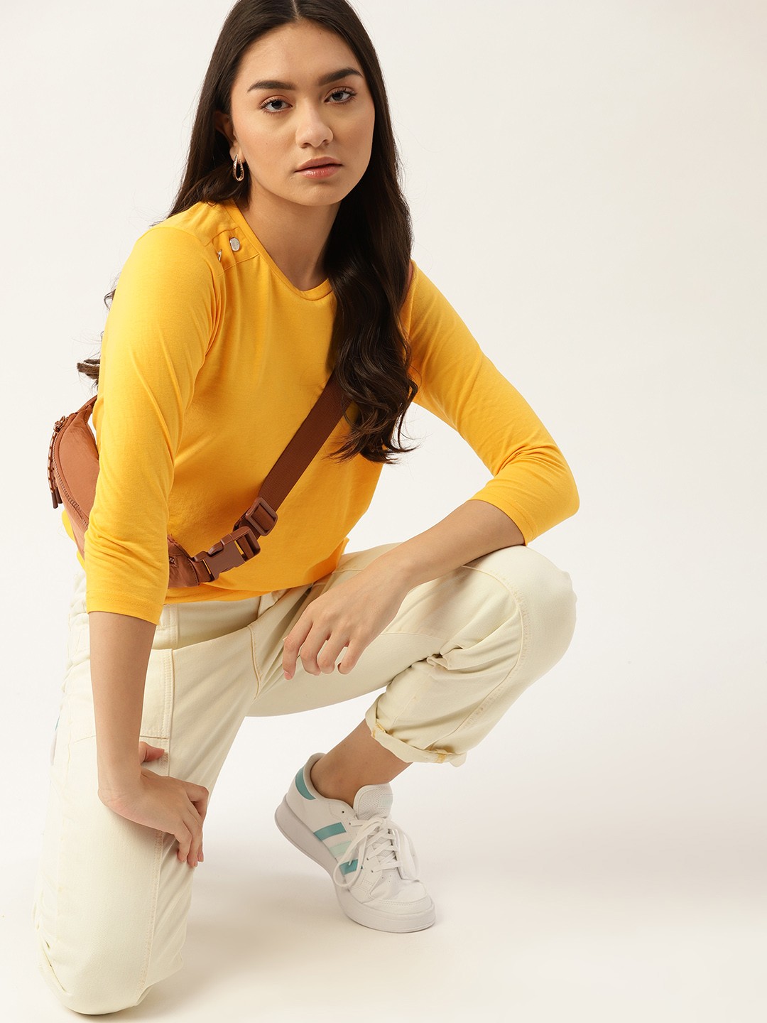

DressBerry Women Mustard Yellow Solid T-shirt