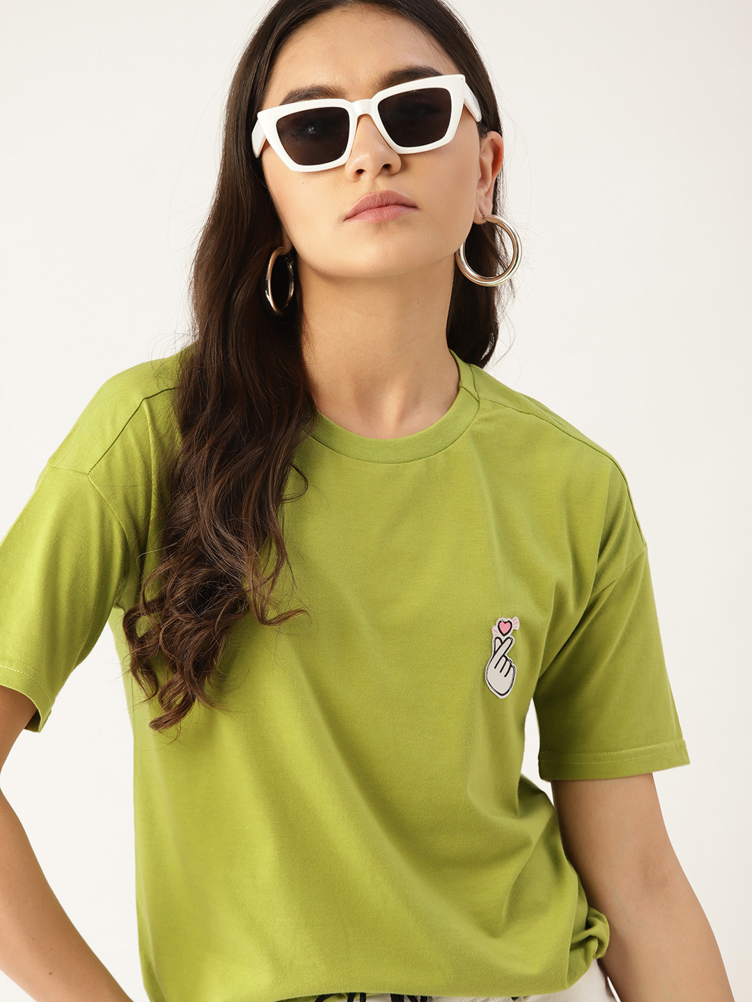 

DressBerry Lime Green Solid Extended Sleeves Blouson Top