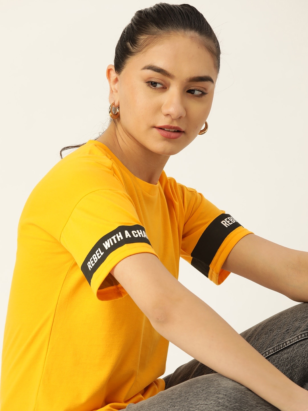 

DressBerry Women Yellow Drop-Shoulder Sleeves T-shirt