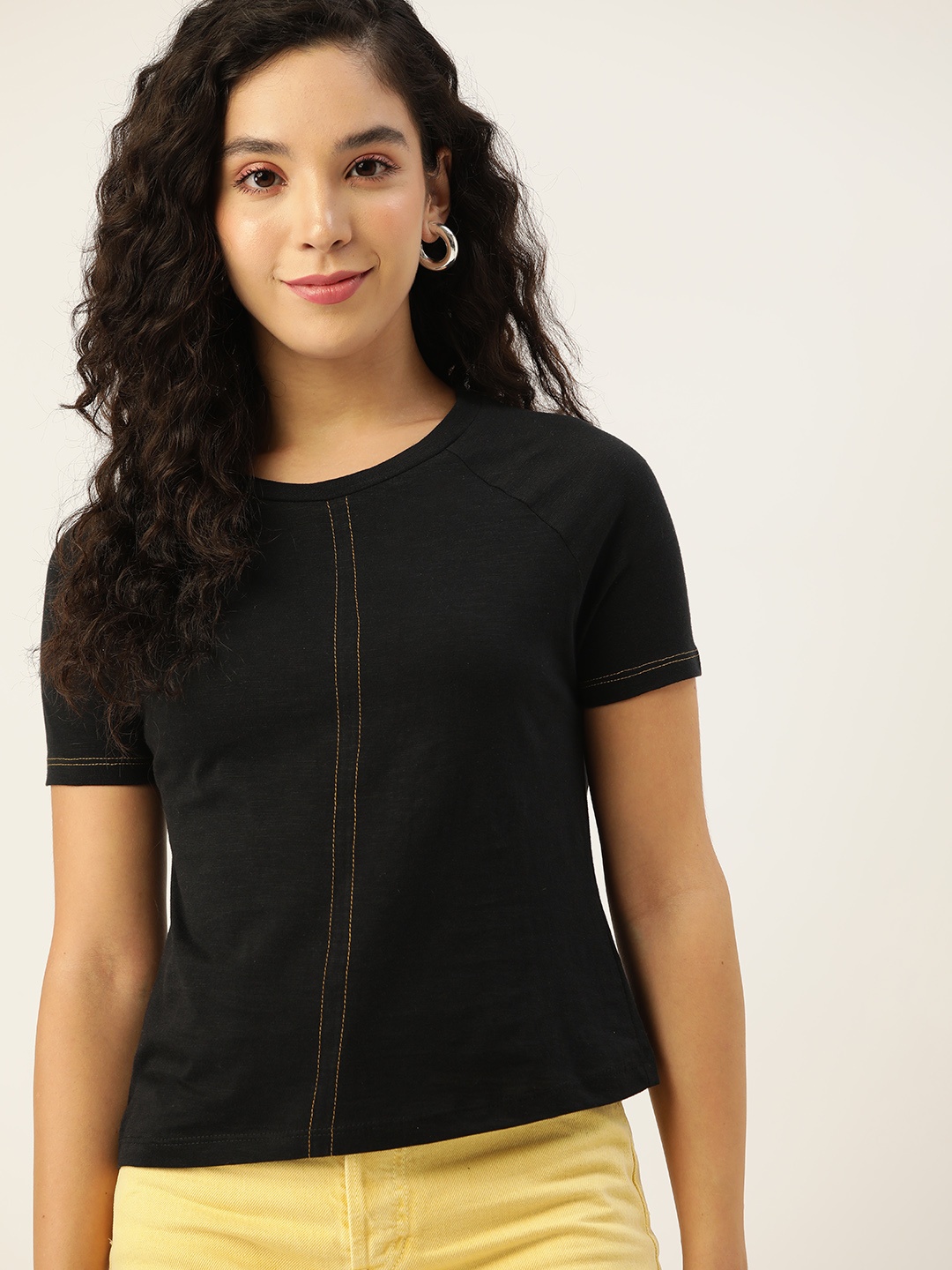 

DressBerry Women Black Solid Pure Cotton T-shirt