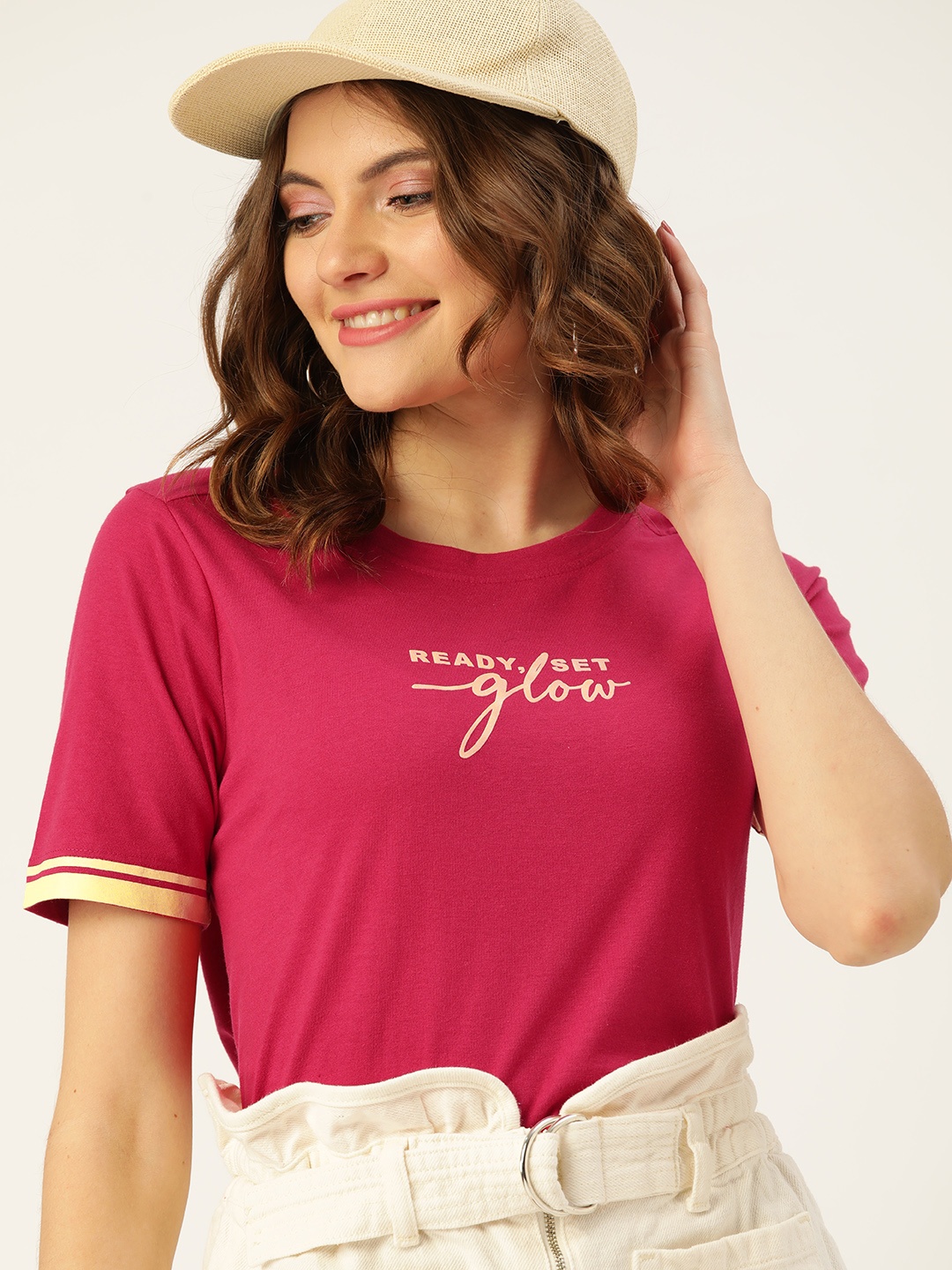 

DressBerry Women Pink Typography Printed T-shirt