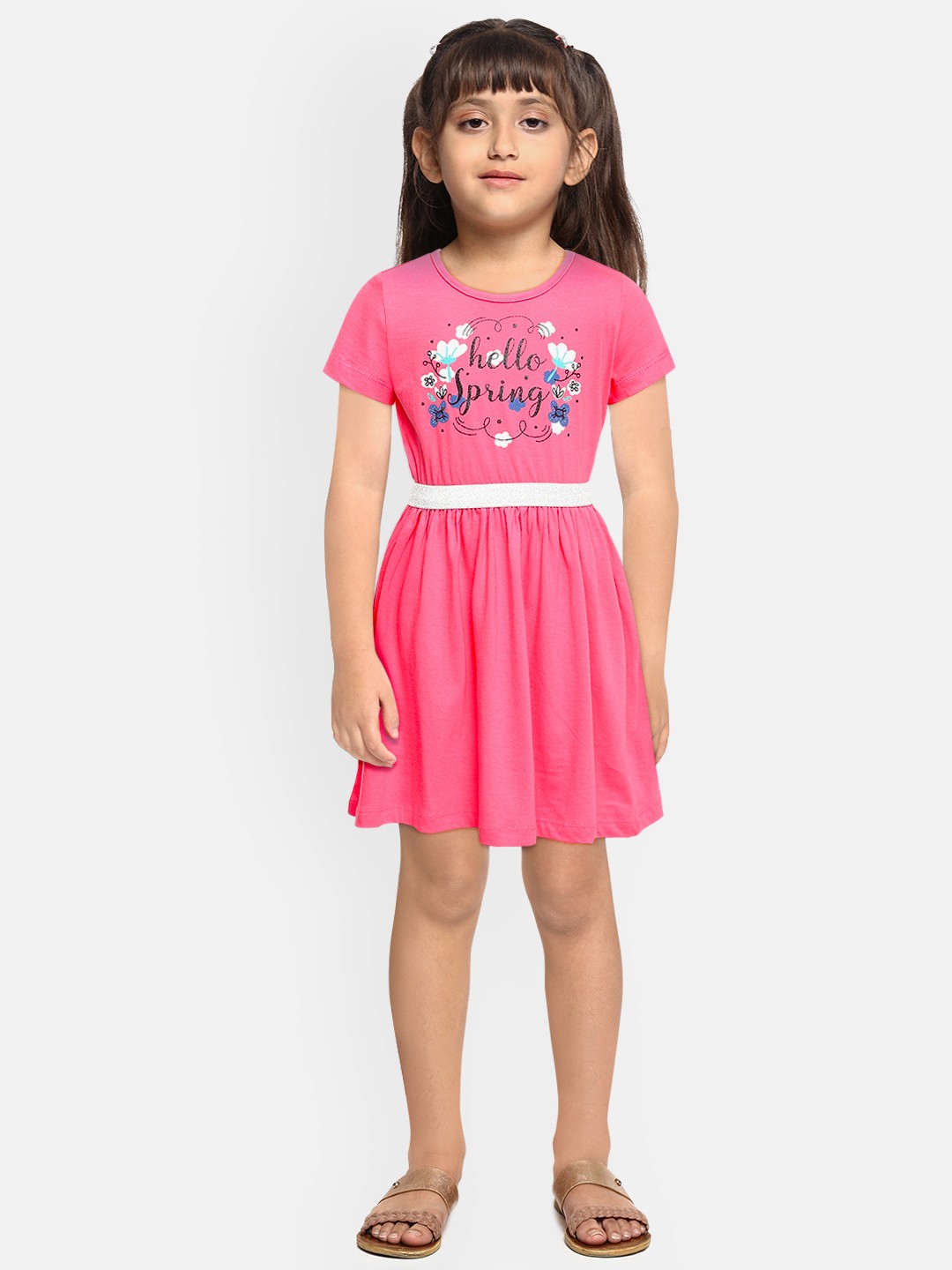 

Miss & Chief Pink Pure Cotton Gathered Fit & Flare Dress