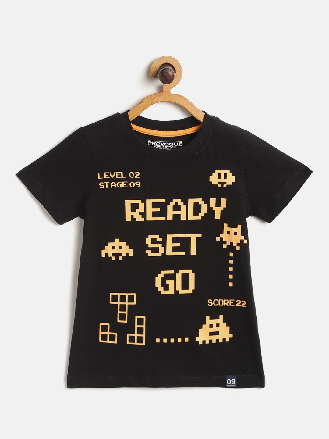 

Provogue Boys Black Yellow Gaming Slogan Print Pure Cotton T-shirt