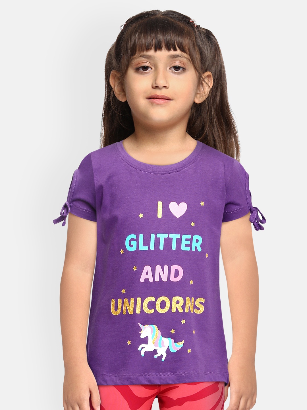 

Miss & Chief Girls Purple Typography Printed Pure Cotton Top