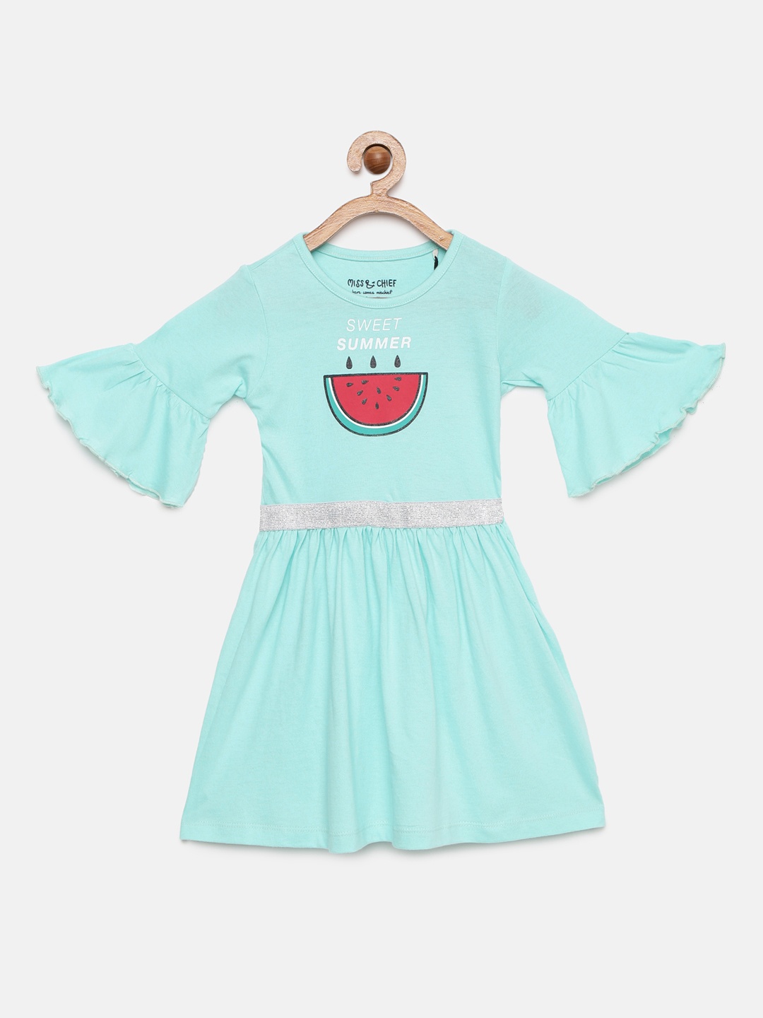 

Miss & Chief Girls Blue Printed Pure Cotton Fit & Flare Dress