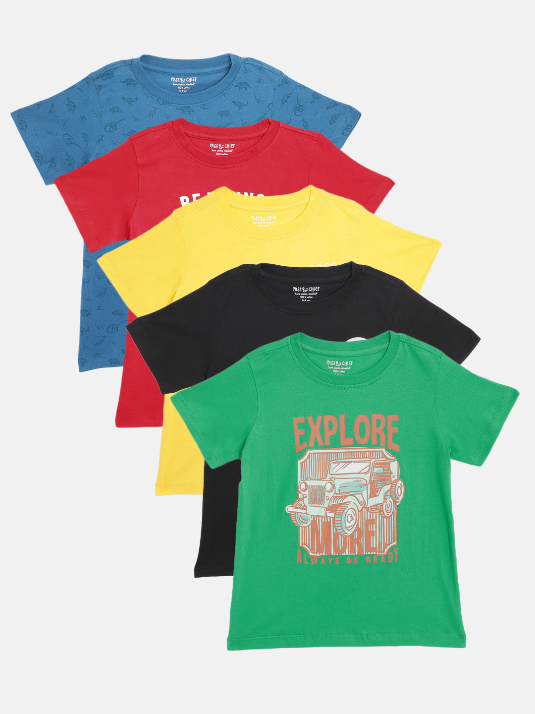 

Miss & Chief Boys Pack of 5 Cotton T-shirts, Multi