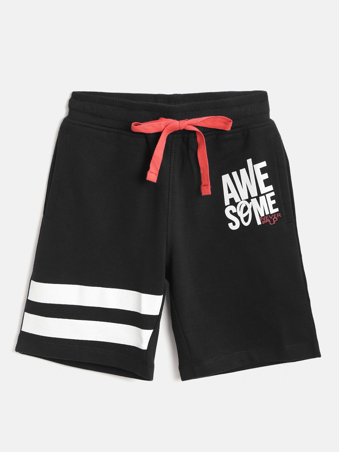 

Miss & Chief Boys Black & White Cotton Striped Shorts with Printed Detail