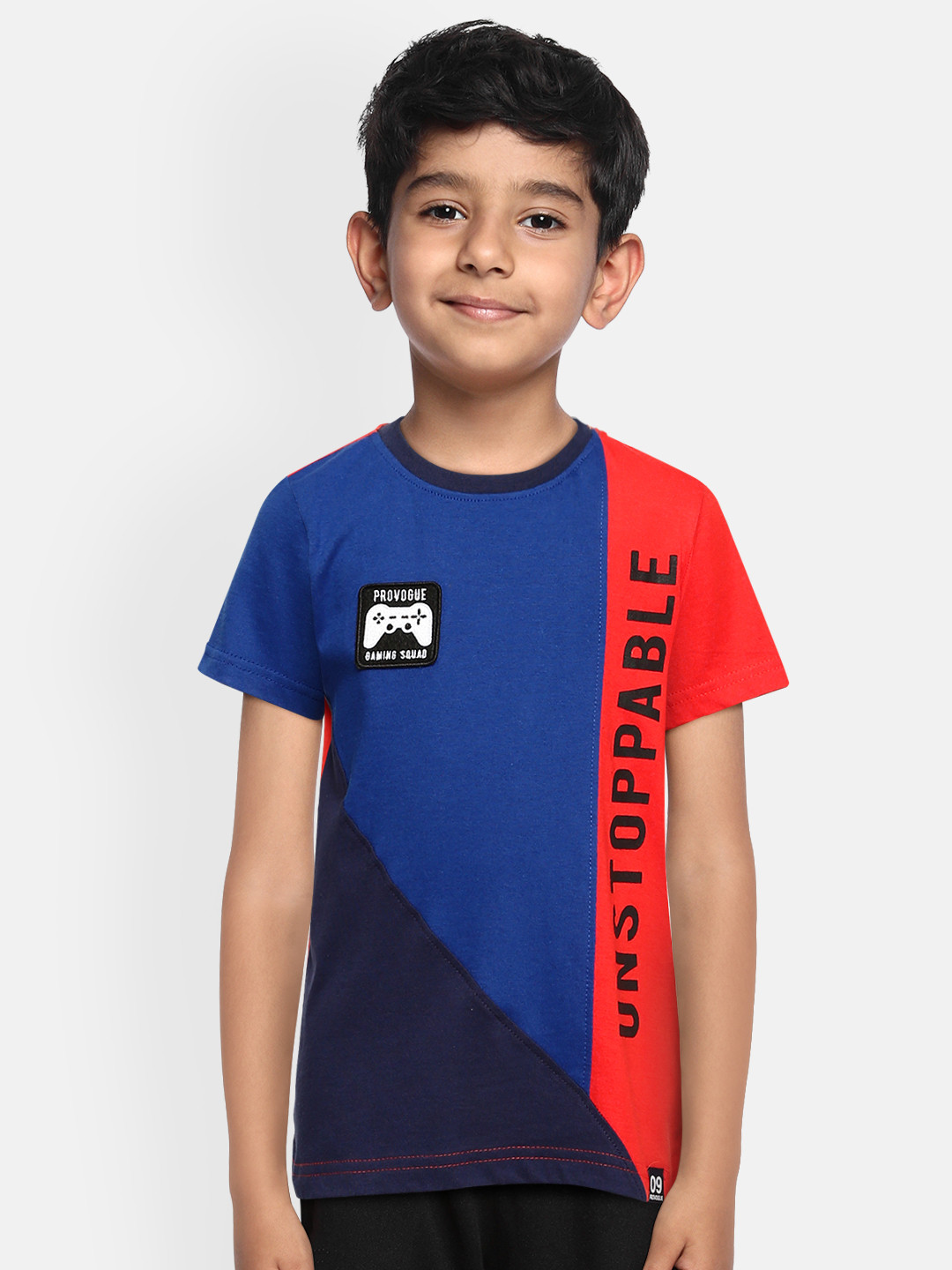 

Provogue Boys Blue Red Colourblocked Pure Cotton T-shirt