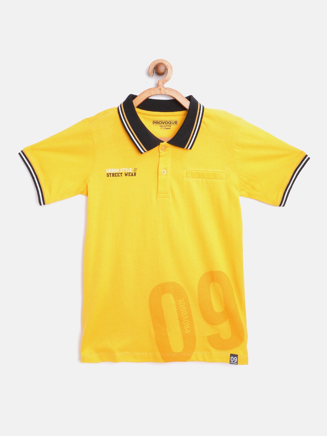 

Provogue Boys Yellow Placement Typography Print Cotton Polo Collar T-shirt