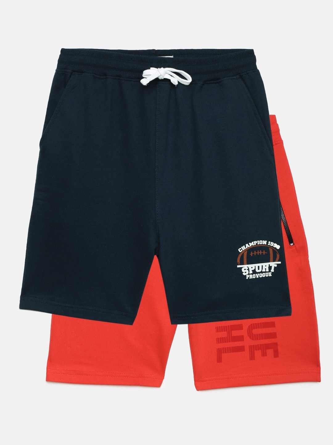 

Provogue Boys Pack of 2 Mid-Rise Pure Cotton Regular Shorts, Navy blue